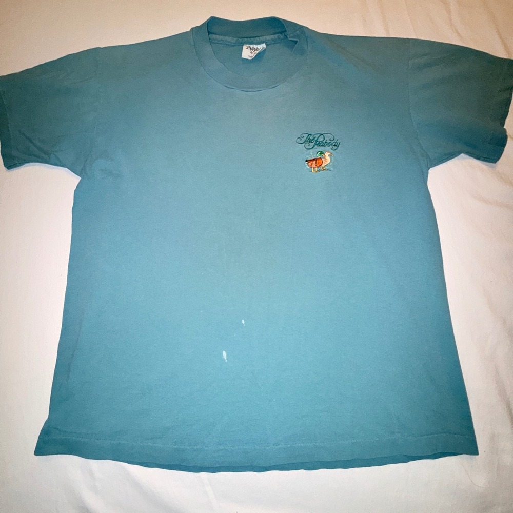 Sansegal The Peabody Memphis Duck T Shirt Mens M Teal Good Vintage 90s USA Made